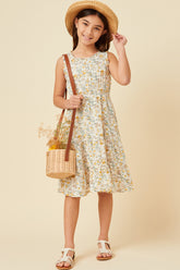 Girls Antique Floral Smocked Waist Tank Midi Dress